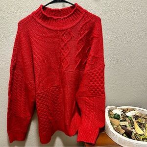 American Eagle Sweater Womens XL Red Pullover Chunky Knit Mock Neck EUC